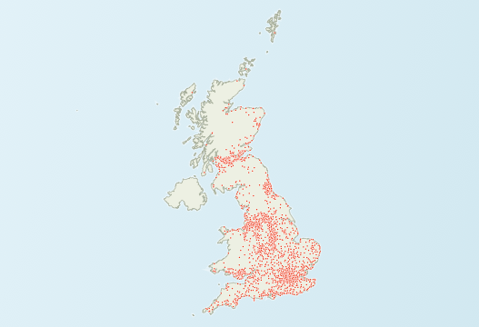 Map showing hoarding clearance coverage across England, Wales and Scotland